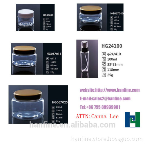 Han hui brand PET clear jar for food or mask/clear jar/20g-700g/PET jar